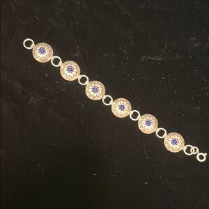 New Vintage Native American sterling silver concho bracelet with lapis stones